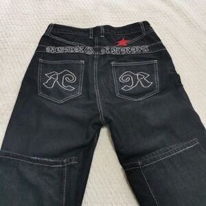 Black Embroidered Back-Pocket Jeans with Red Star Detail